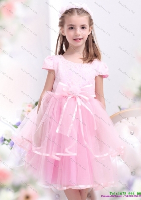 Fashionable Bownot and Appliques 2015 Little Girl Pageant Dresses in Rose Pink