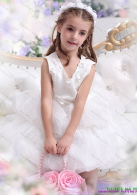 Fashionable White Appliques Scoop Little Girl Pageant Dress for 2015