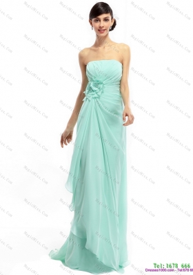 Sweep Train  Plus Size Prom Dresses with Ruching and Hand Made Flower