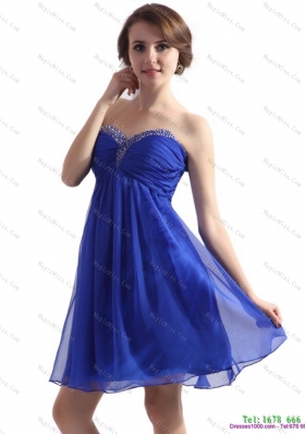 Sweetheart Ruffled Blue 2015 Short Prom Dresses with Beading