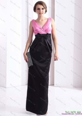 2015 Elegnat V Neck Long Prom Dress with Bowknot and Ruching