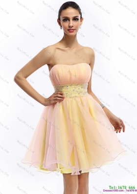 2015 Beautiful Strapless Multi Color Prom Dress with Beading and Ruching