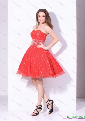 Remarkable 2015 Sweetheart Beading Mini Length Prom Dress in Red