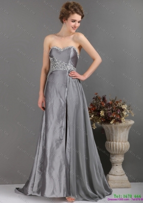 Brush Train Sliver Prom Dresses with Appliques and High Slip