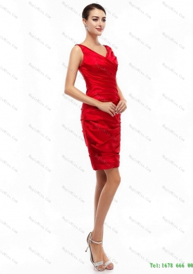 2015 Elegant and Plus Size Mini Length Red Prom Dresses with Ruching