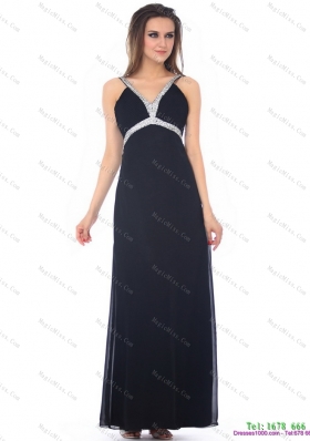 Exquisite Floor Length Beading Black Prom Dress for 2015