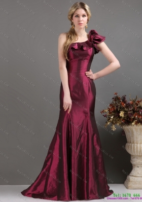 2015 Brand New and Plus Size One Shoulder Prom Dress with Brush Train