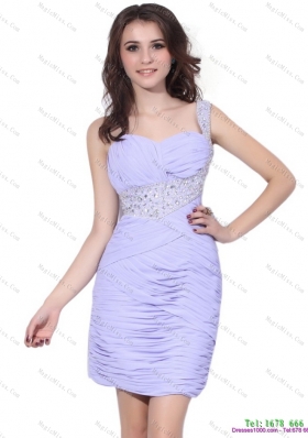 2015 Exclusive and Plus Size Lilac Mini Length Prom Dress with Rhinestones and Ruching