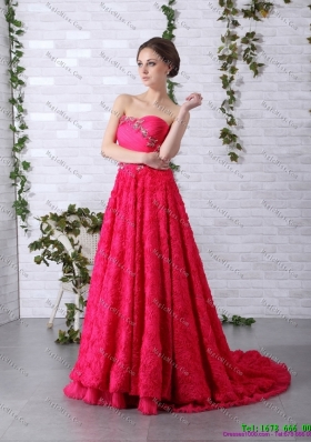 Exclusive and Plus Size Brush Train 2015 Prom Dress with Ruching and Beading