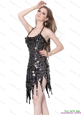 Popular and Plus Size Halter Top Black 2015 Prom Dress with Sequins