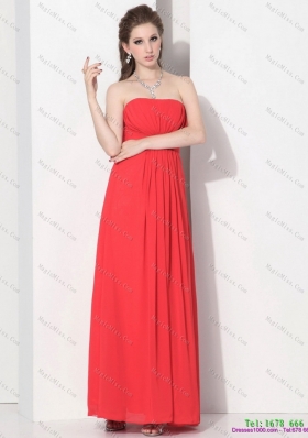 2015 Wonderful Strapless Empire Coral Red Dama Dress with Ruching