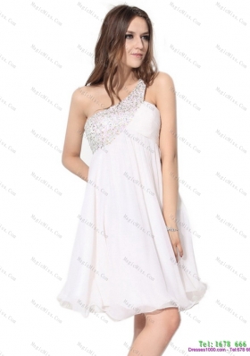 Free and Easy One Shoulder Beading Dama Dress in White for 2015