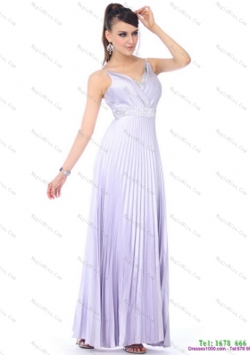 Elegant 2015 Empire V Neck Dama Dress with Pleats and Beading
