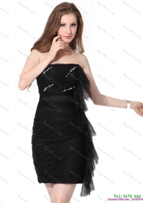 Discount 2015 Strapless Ruching Mini Length Dama Dress in Black