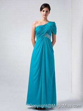 Teal Column One Shoulder Ankle-length Chiffon Beading Mother Of The Bride Dress