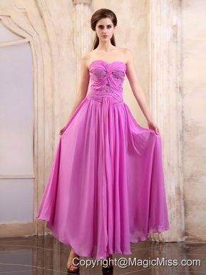 Lavender Prom Dress Sweetheart Ruching Ankle-length Chiffon