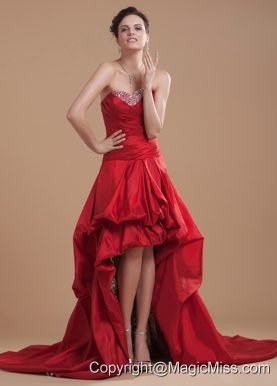 Wine Red Prom Dress High-low Sweetheart Beaded and Pick-ups Court Train