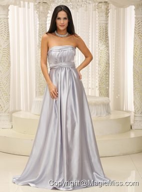 Sliver Prom Dress Elegant With Strapless Ruched Bodice For Military Ball