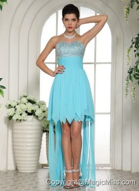 Aqua Blue Beaded Sweetheart 2013 High-low Prom Dress For Custom Made In Starkville