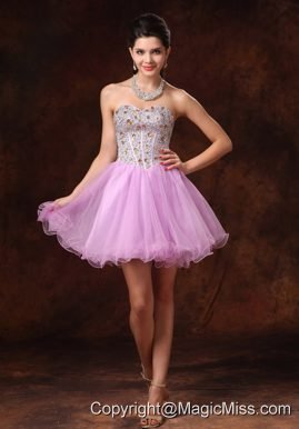 Lavender Beaded Short A-line Tulle Backless Prom Gowns For 2013 Custom Made Hottes
