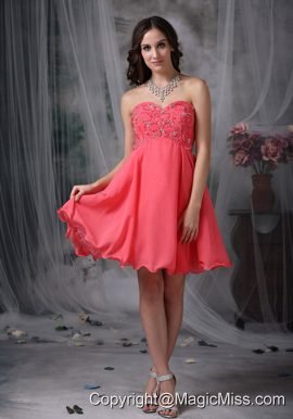 The Super Hot Cocktail Dress Coral Red A-line / Pricess Sweetheart Chiffon Beading Mini-length