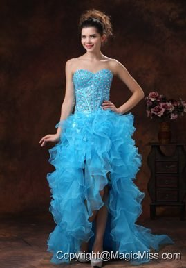 High-low Aqua Blue For 2013 Prom Dress With Beaded Bodice and Ruffles In Jefferson City