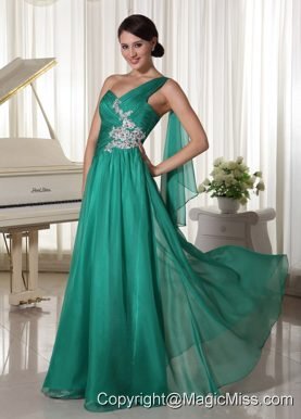Turquosie One Shoulder Appliques and Ruch Decorate Bust Chiffon Prom Dress For Formal Evening