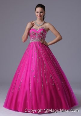 Custom Made Fuchsia A-line Beaded Decorate Prom Dress With Sweetheart In Arizona