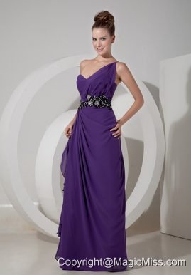 Sweet Purple Column One Shoulder Prom Dress Chiffon Beading Floor-length