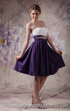 White and Purple A-line Sweetheart Knee-length Taffeta Beading and Ruch Prom / Homecoming Dress