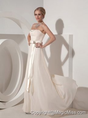 Custom Made Of White Prom Dress Empire Strapless Chiffon Beading Floor-length