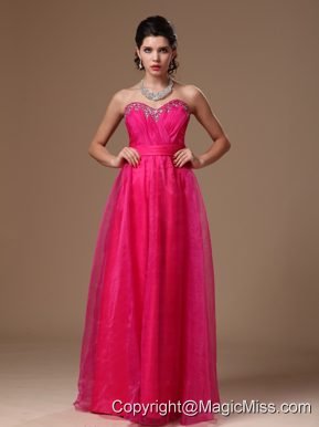 Hot Pink Beaded Empire Sweetheart Custom Made In Decatur Alabama Prom Dress