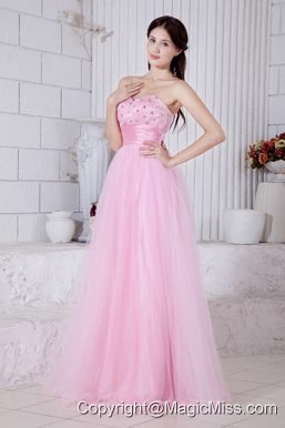 Rose Pink Empire Sweetheart Floor-length Organza Beading Prom / Evening Dress