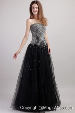 Black Column Strapless Floor-length Net Beading Prom / Celebrity Dress