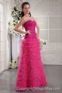 Fuchsia Column Sweetheart Floor-length Tulle Ruch Prom / Evening Dress