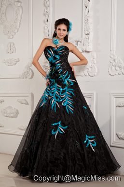 Black A-line / Princess Sweetheart Floor-length Chiffon Beading and Appliques Prom Dress