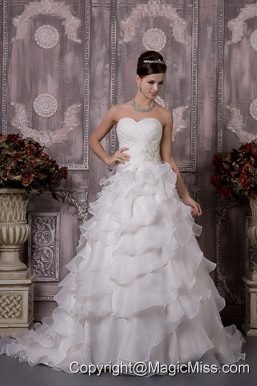 Classical A-line Sweetheart Court Train Organza Appliques and Ruch Wedding Dress