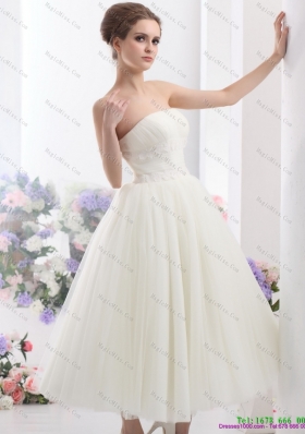 2015 Cute White Strapless Wedding Dresses with Ruching