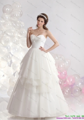 2015 Popular Sweetheart Beaded Ruffled Wedding Dresses in White