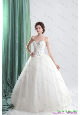2015 Uinque White Sweetheart Wedding Dress  with Ruffles and Beading
