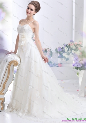2015 Perfect Sequines White Wedding Dress  with Hand Made Flower