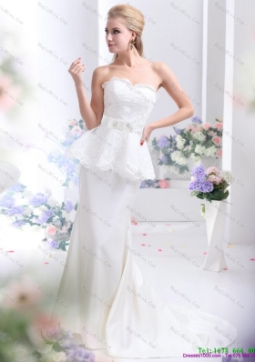 2015 Feminine Sweetheart Wedding Dress with Lace and Bowknot