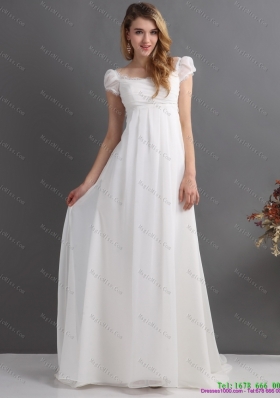 Classical 2015 Ruching Square Wedding Dress with Floor-length