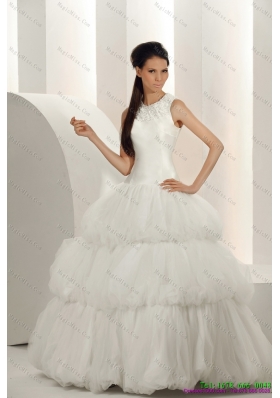 2015 New Style White Wedding Dresses with  Ruffled Layers and Sequins