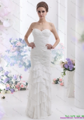 2015 Elegant Sweetheart Wedding Dress with Ruching and Ruffled