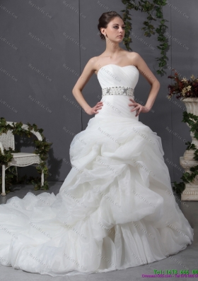 Sophisticated 2015 Strapless Wedding Dress with Beading and Ruching