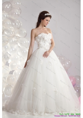 2015 New Style  White Strapless New Wedding Dresses with Beading and Hand Made Flowers