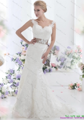 Perfect White Backless Wedding Dresses with Sash and Lace