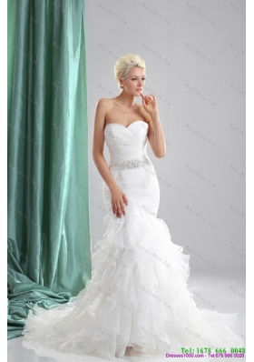 2015 Popular Ruffles White Sweetheart Wedding Dresses with Sequins