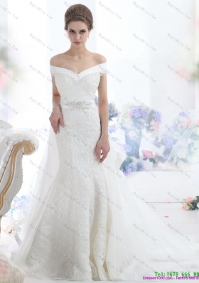 2015 The Super Hot Off the Shoulder Beading Wedding Dress